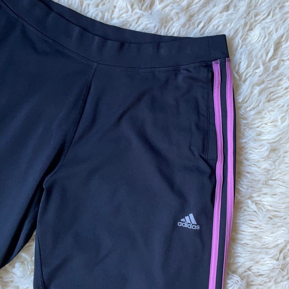 adidas Black Wide-Leg Pants with Pink Side Stripes